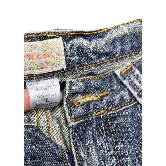 Moon Womens Bootcut Jeans Size L Blue Denim Distressed Pants Light Wash Boho Y2K - Picture 5 of 7